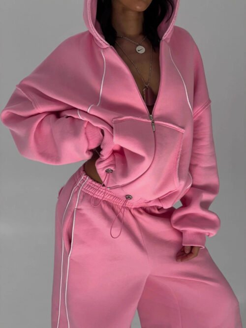 Zip-Up Hoodie & Sweatpants Set – Women’s Athleisure Two-Piece Outfit