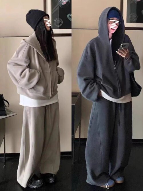 Oversized Hoodie & Wide-Leg Pants Set – Streetwear Two-Piece Outfit