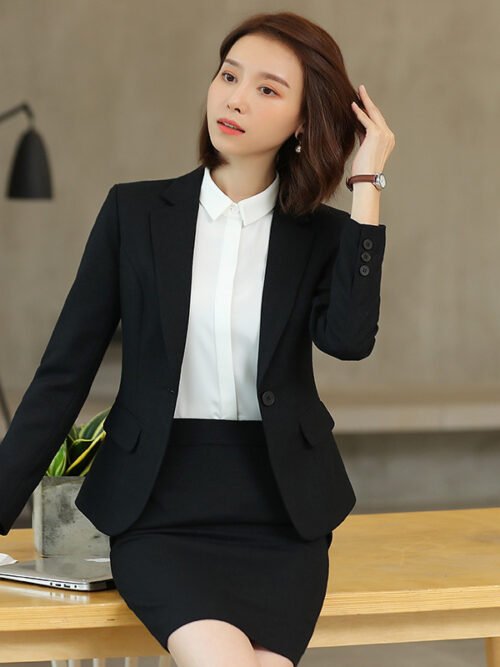 Women's Professional 3-Piece Suit Set – Solid Color Blazer Jacket + Mini Skirt + White Shirt, Elegant Office Business Workwear Ensemble