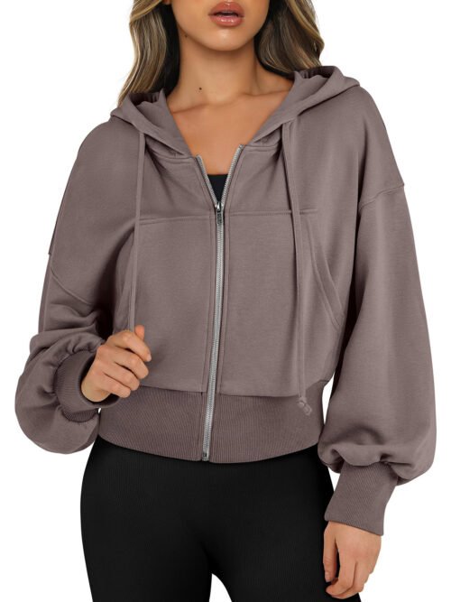 Women’s Cropped Zip-Up Hoodie – Casual Oversized Fleece Jacket with Hood, Soft Lightweight Sweatshirt for Everyday Wear