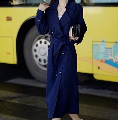 Women's Versatile Trench Coat Suit Jacket – Autumn Long Sleeve Double Button Belted Wrap Coat, Elegant Windbreaker Outerwear for Office & Casual Wear