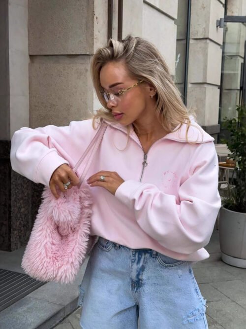 Women's Loose Oversized Half-Zip Hoodie Top – Early Autumn Long Sleeve Casual Pullover Sweatshirt, Soft Cozy Streetwear for Everyday & Outdoor Wear