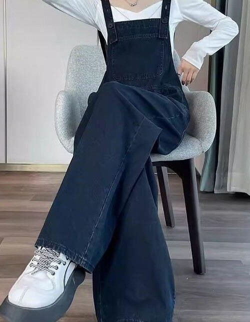 Women's Vintage Denim Overalls – Figure-Flattering Wide-Leg Jumpsuit with Adjustable Suspenders for Casual & Streetwear