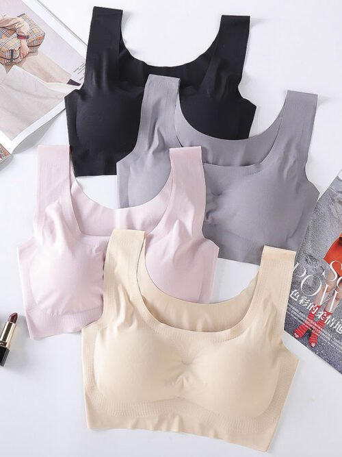 Women's No-Trace Wire-Free Gathered Bra – Seamless Vest Style, Invisible Fit for Everyday & Active Wear