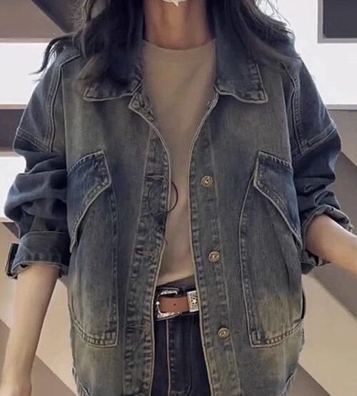 Women’s Vintage Denim Jacket – Oversized Casual Jean Jacket, Classic Button Down Streetwear Coat
