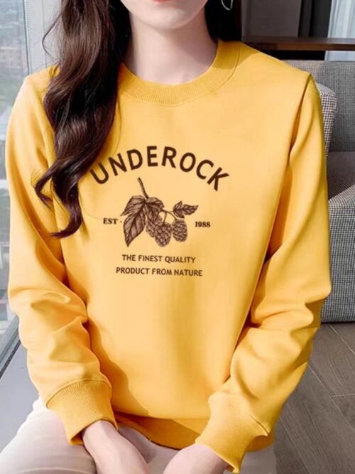 Women's Versatile Cotton Graphic Sweatshirt – Loose Fit Round Neck Long Sleeve Casual Pullover Hoodie, Soft Everyday Streetwear Top, Multiple Colors