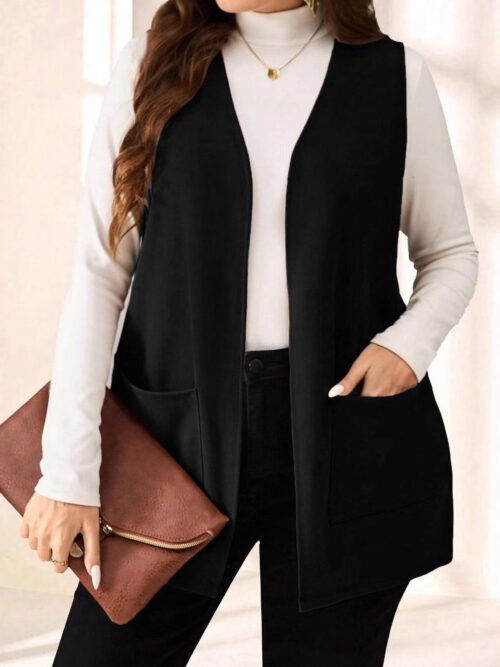 Women's Open-Front Sleeveless Vest Cardigan – Longline Draped Coat for Smart Casual, Office & Everyday Layering