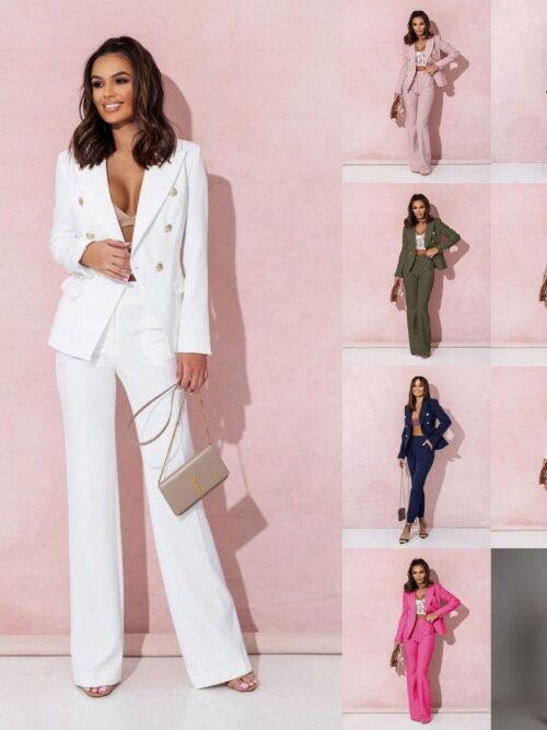 Women's Double-Breasted Business Suit Set – Blazer Jacket & Wide-Leg Pants, Elegant Professional Power Suit for Office, Events & Formal Occasions, Multiple Colors