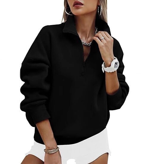Women's Stand-Up Collar Sports Hoodie – Long Sleeve Half-Zip Pullover Sweatshirt, Soft Casual Streetwear & Athletic Top, Multiple Colors Available