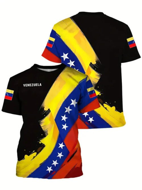 Venezuela Flag 3D Print T-Shirt – Men's Patriotic Short Sleeve Graphic Tee, Bold All-Over Print, Casual Streetwear for Venezuelans & Pride Lovers
