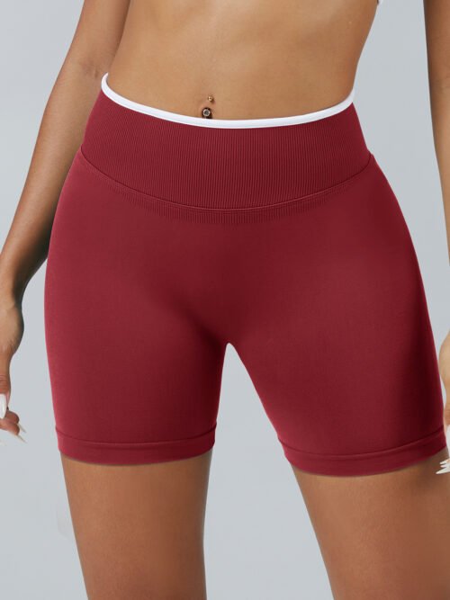 Women's Seamless Peach Hip Yoga Shorts – High Waist Scrunch Butt Tight Biker Shorts, Color Matching Compression Workout Bottoms for Gym & Fitness
